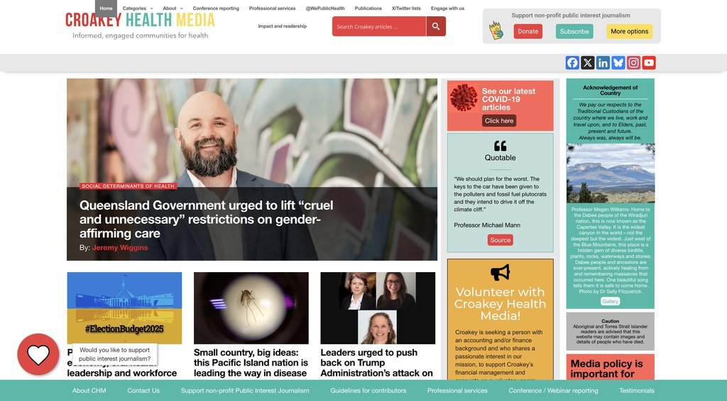 Screenshot of the Croakey Health media website