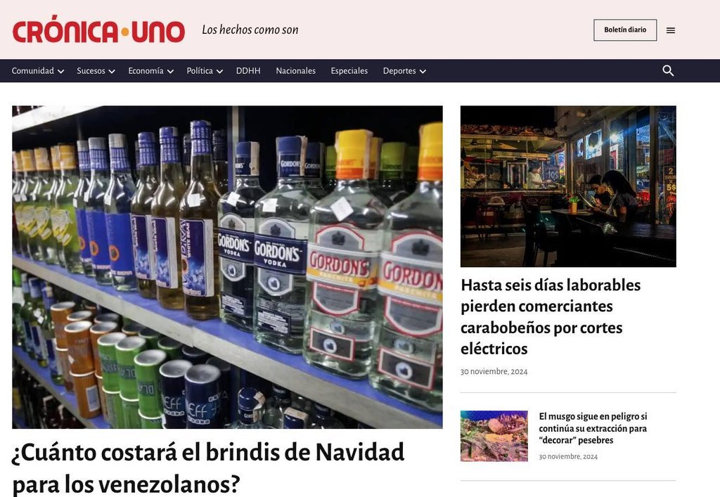 Screenshot of the Cronica Uno website