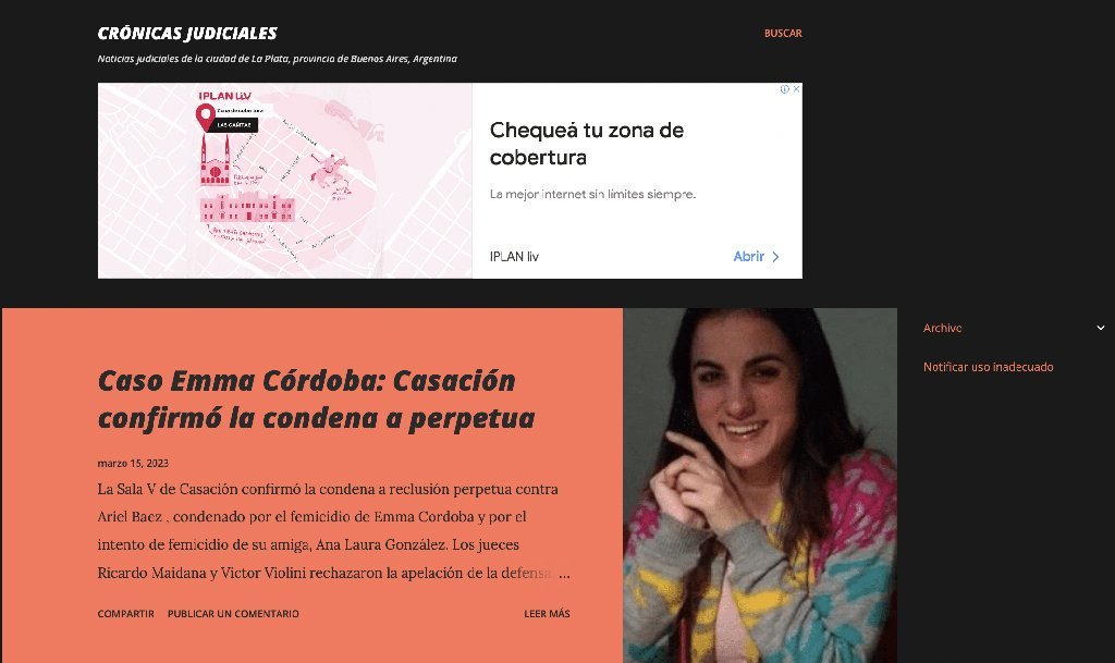 Screenshot of the Cronicas Judiciales website