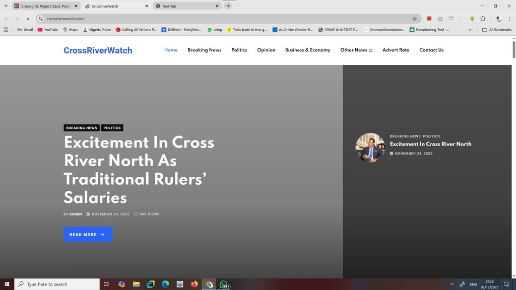 Screenshot of the Cross River Watch website