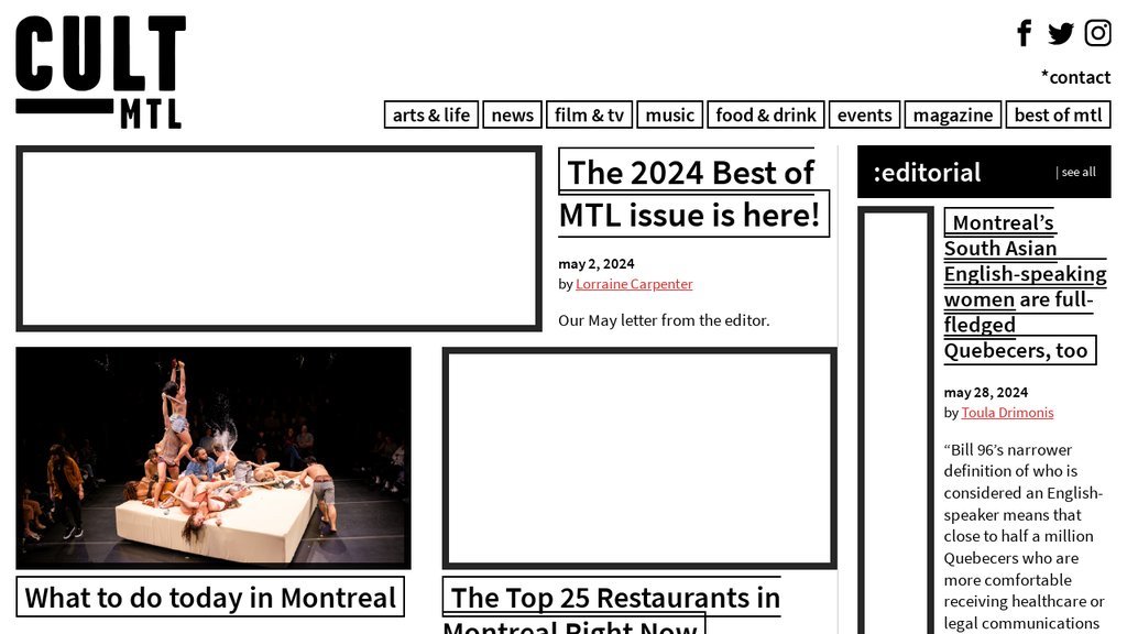 Screenshot of the Cult MTL website