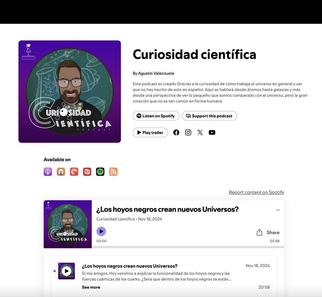 Screenshot of the Curiosidad Cientifica website