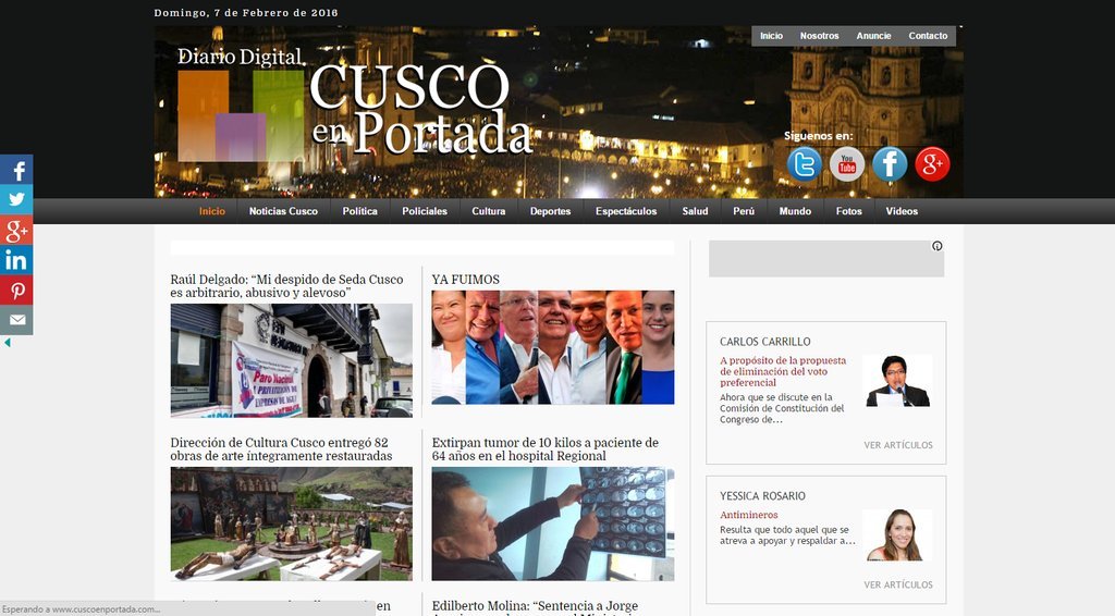 Screenshot of the Cusco En Portada website