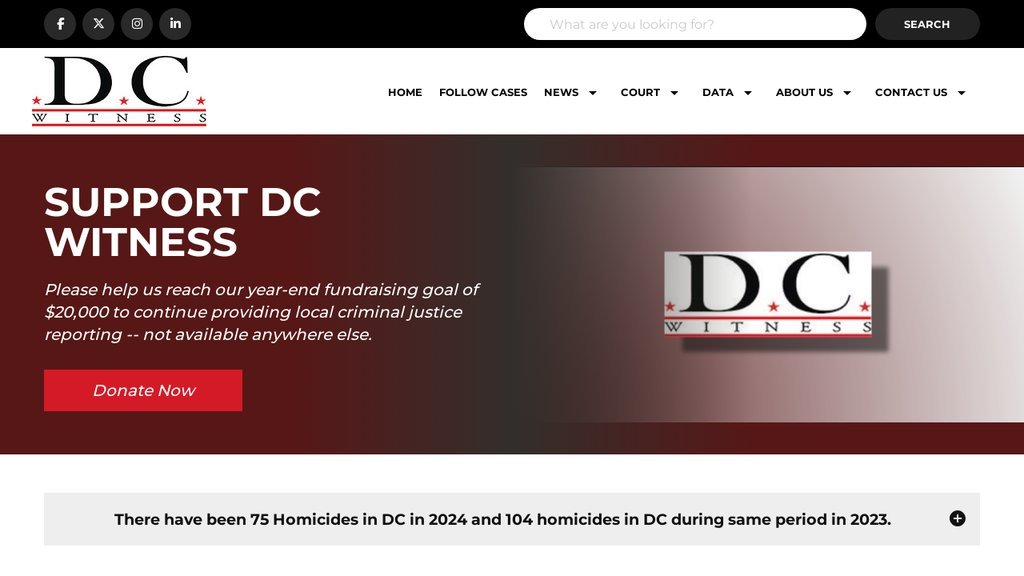 Screenshot of the D.C. Witness website