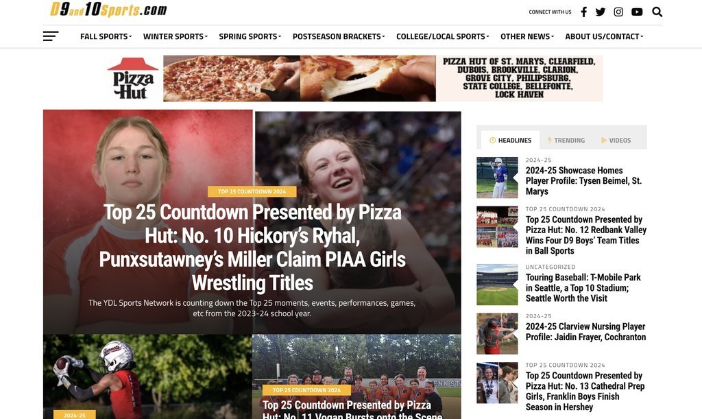 Screenshot of the D9and10Sports.com website