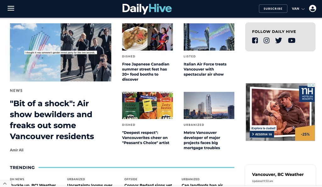 Screenshot of the Daily Hive Vancouver website