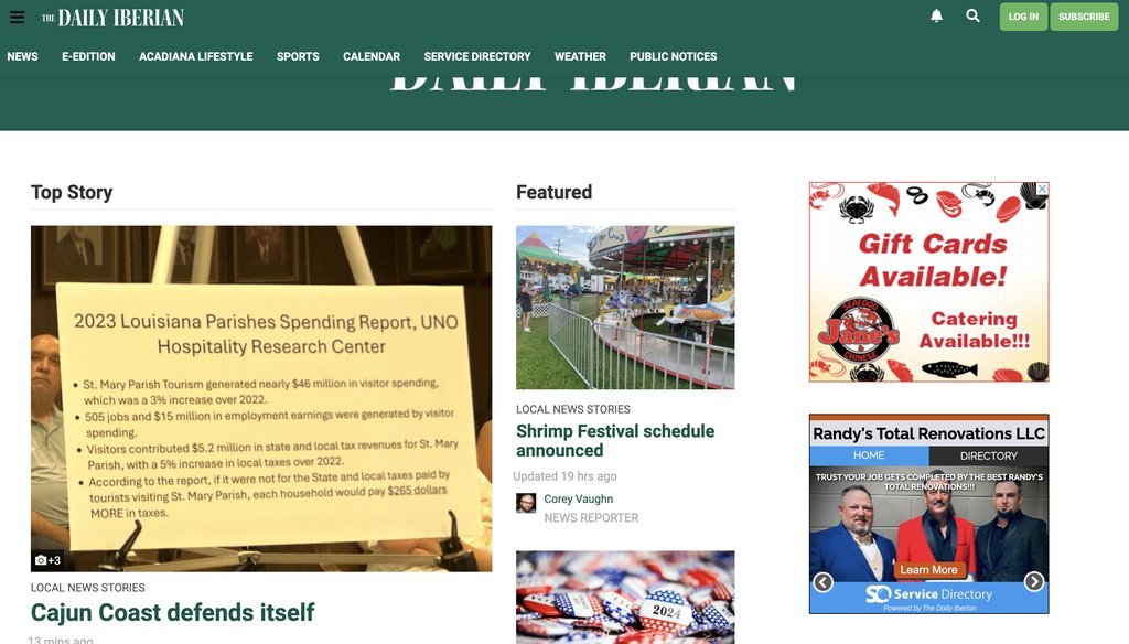 Screenshot of the Daily Iberian website
