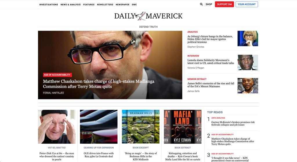 Screenshot of the Daily Maverick website