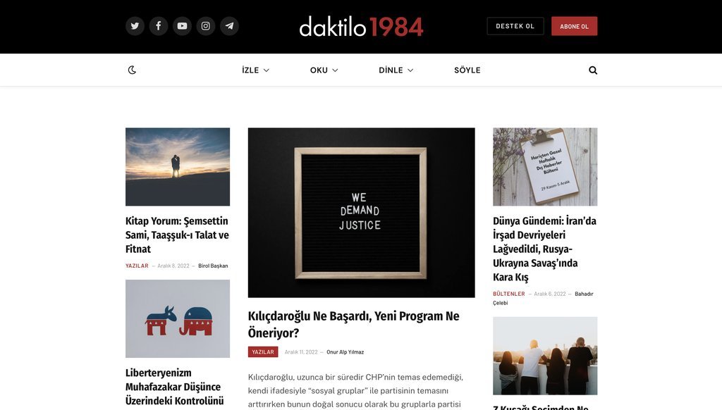 Screenshot of the Daktilo1984 website