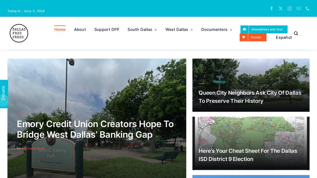 Screenshot of the Dallas Free Press website