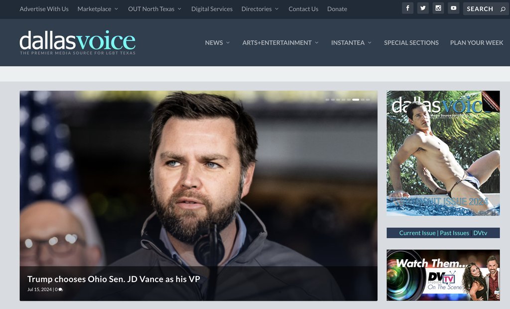 Screenshot of the Dallas Voice website