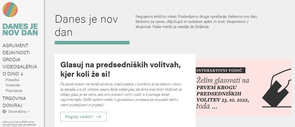 Screenshot of the Danes je nov dan website