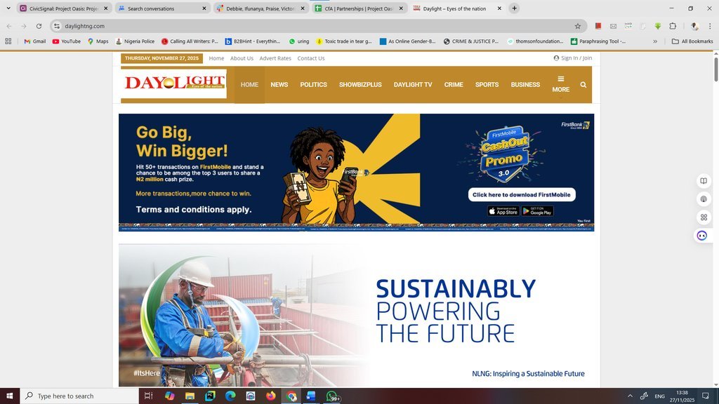 Screenshot of the Daylight Nigeria website