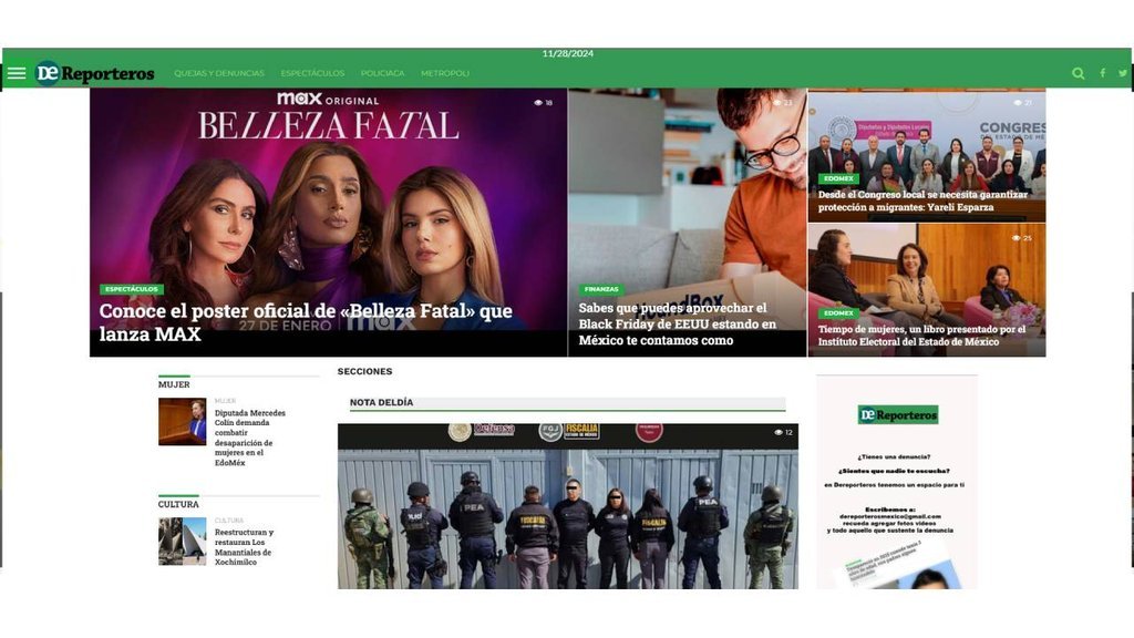 Screenshot of the De Reporteros website