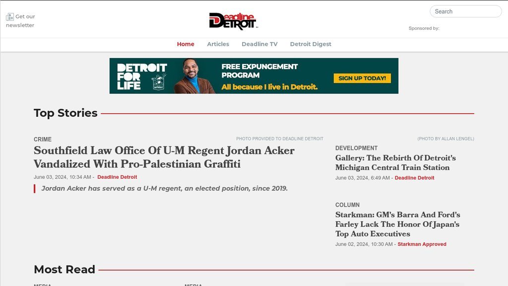 Screenshot of the Deadline Detroit website