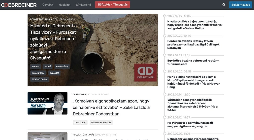 Screenshot of the Debreciner website