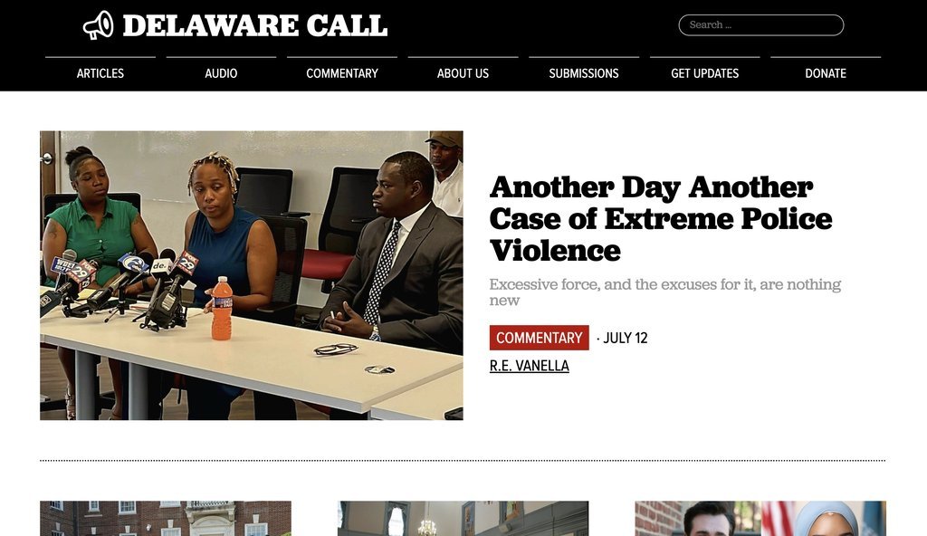 Screenshot of the Delaware Call website