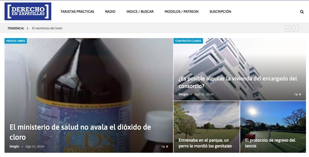 Screenshot of the Derecho En Zapatillas website