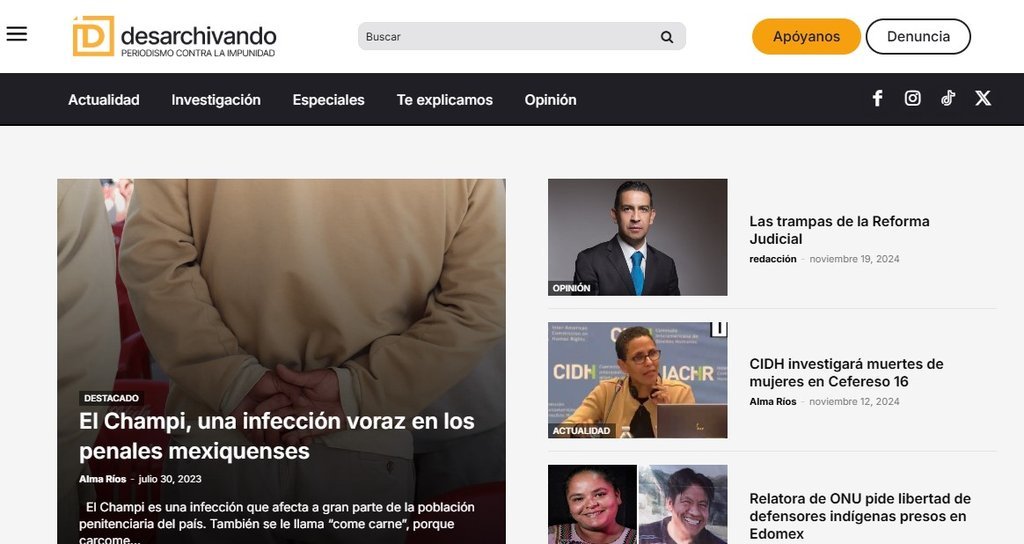 Screenshot of the desarchivando website