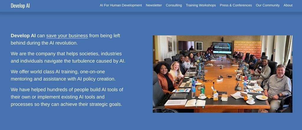 Screenshot of the Develop AI (Pty) Ltd website
