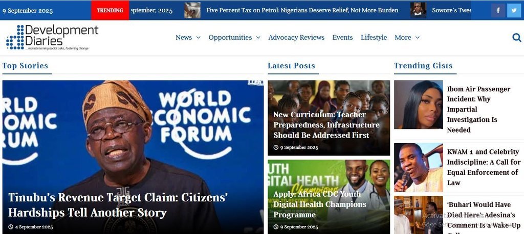 Screenshot of the Development Diaries website