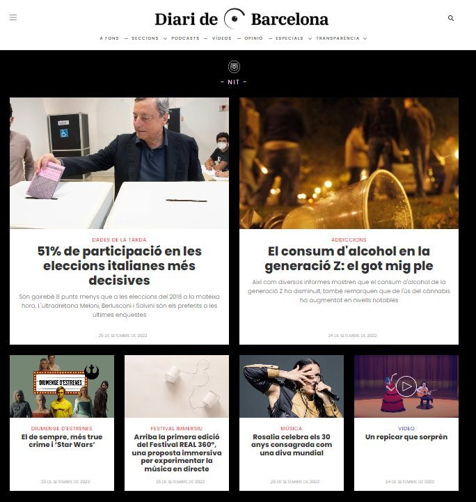 Screenshot of the Diari de Barcelona website