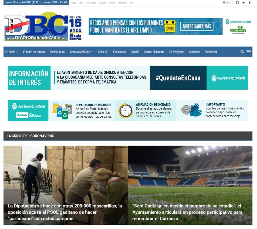 Screenshot of the Diario Bahia De Cadiz website