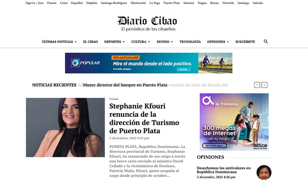 Screenshot of the Diario Cibao website
