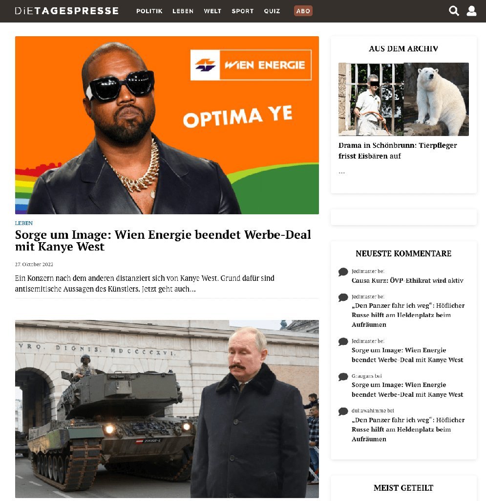 Screenshot of the Die Tagespresse website