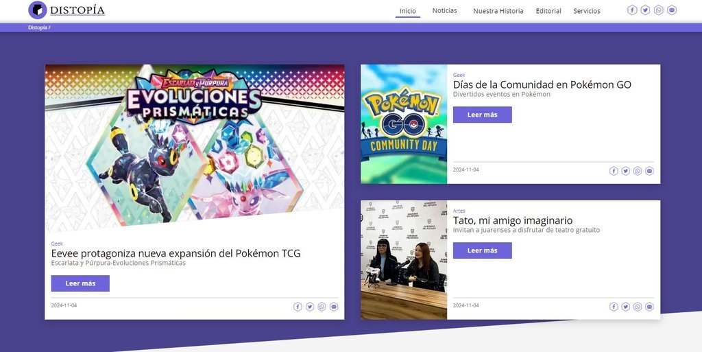 Screenshot of the Distopia website