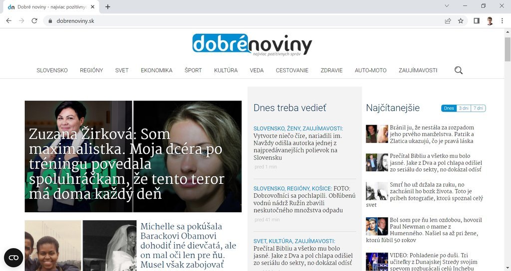 Screenshot of the Dobré noviny website
