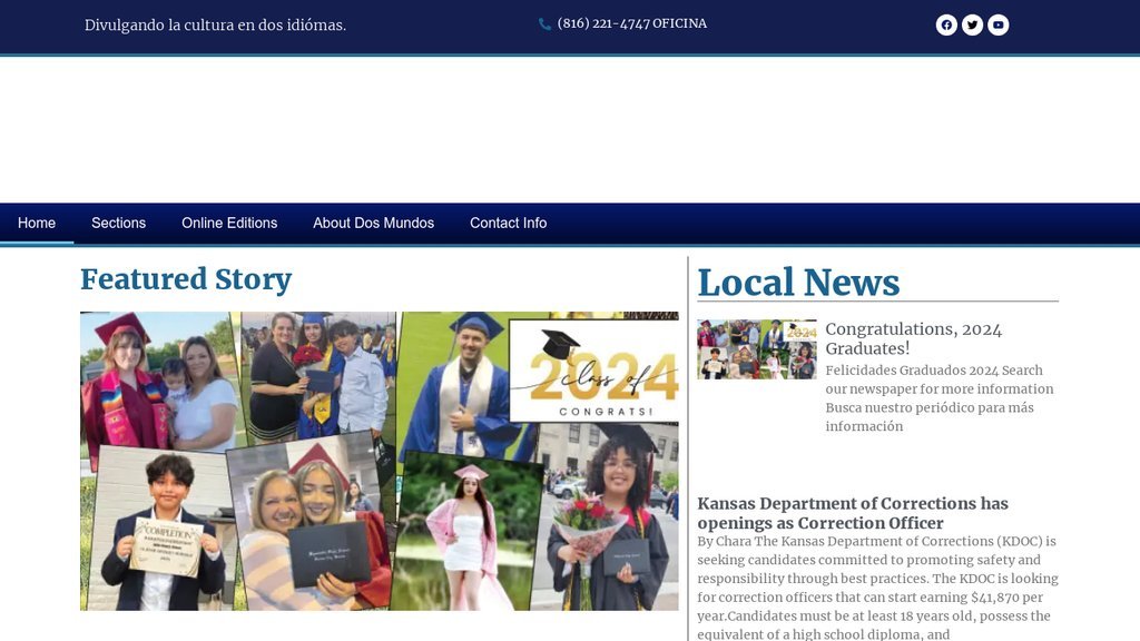 Screenshot of the Dos Mundos website
