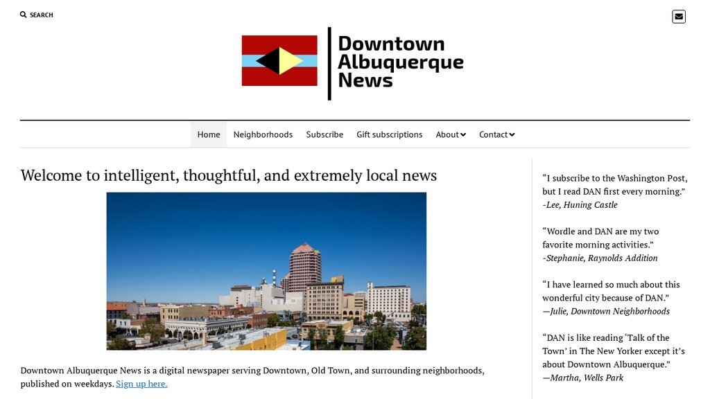 Screenshot of the Downtown Albuquerque News website