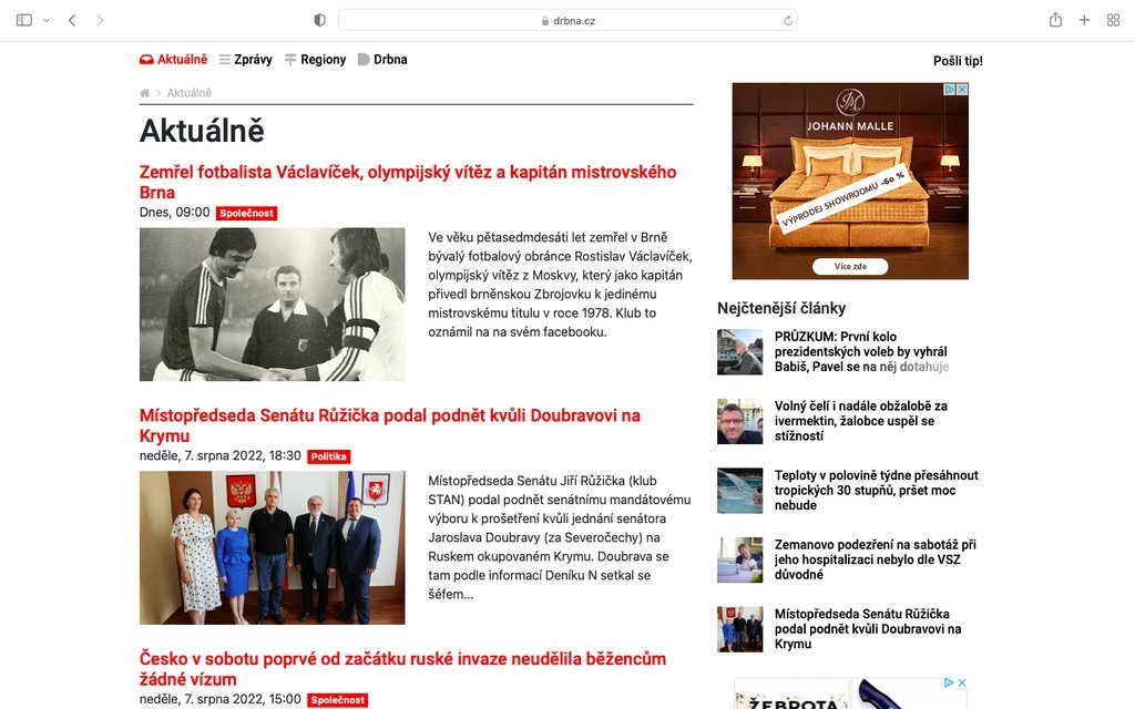 Screenshot of the Drbna.cz website
