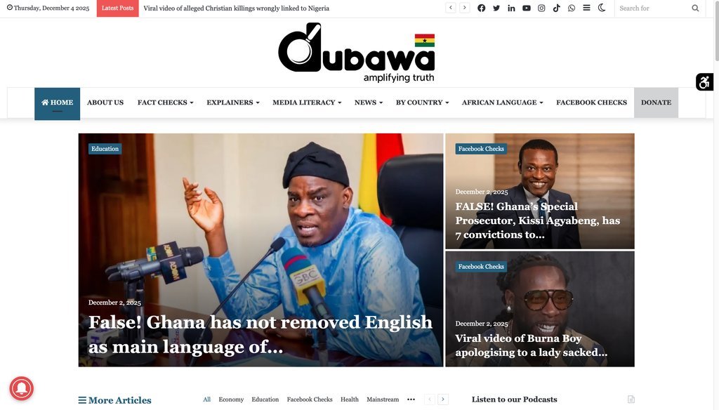 Screenshot of the Dubawa Ghana website
