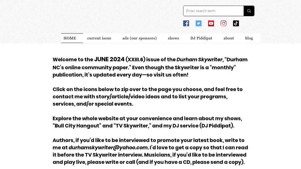 Screenshot of the Durham Skywriter website