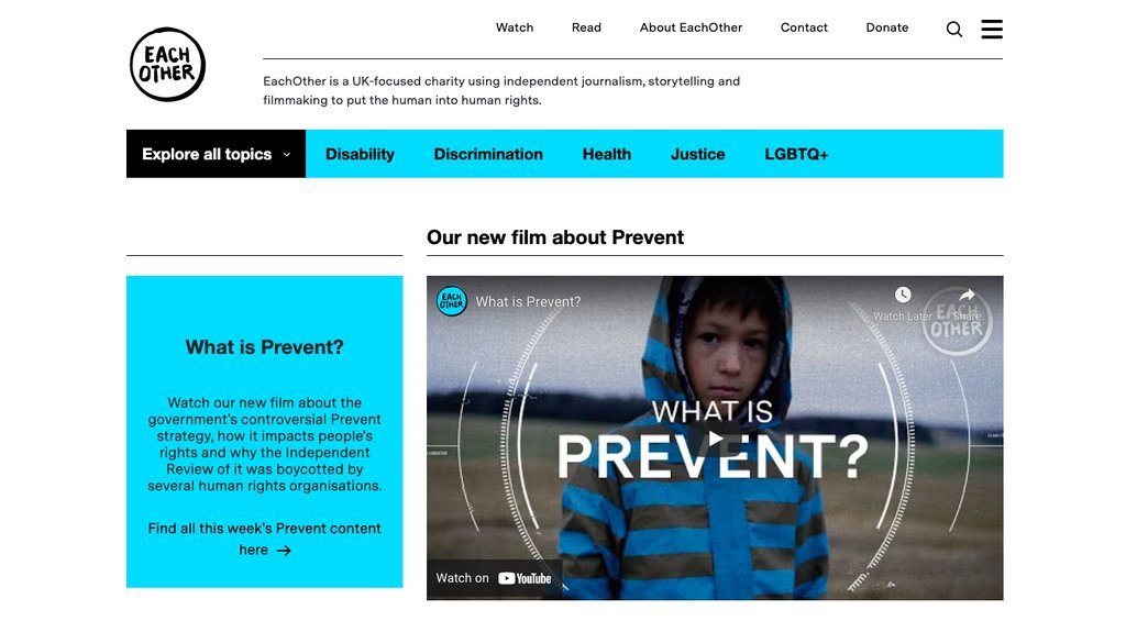 Screenshot of the EachOther website