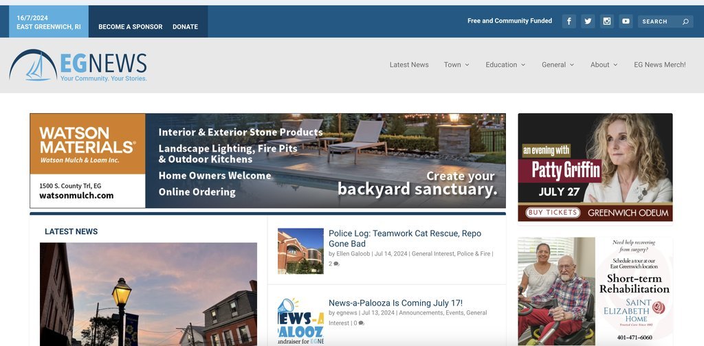 Screenshot of the East Greenwich News website