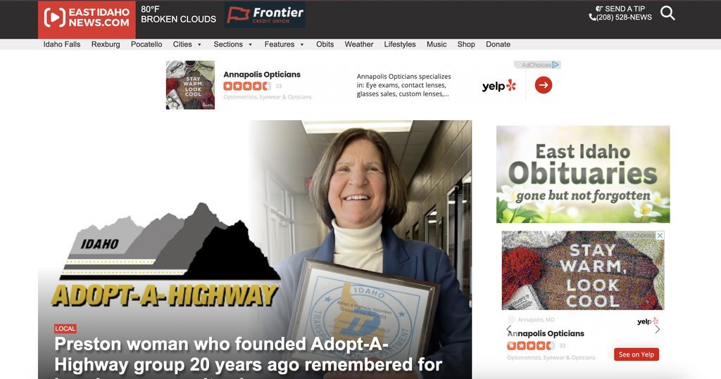 Screenshot of the East Idaho News website