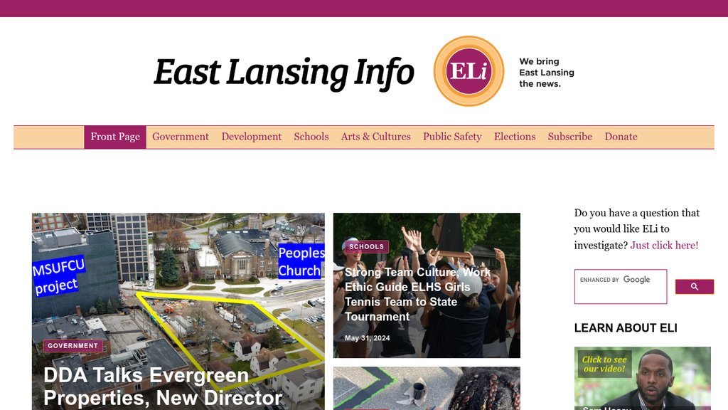 Screenshot of the East Lansing Info (ELi) website