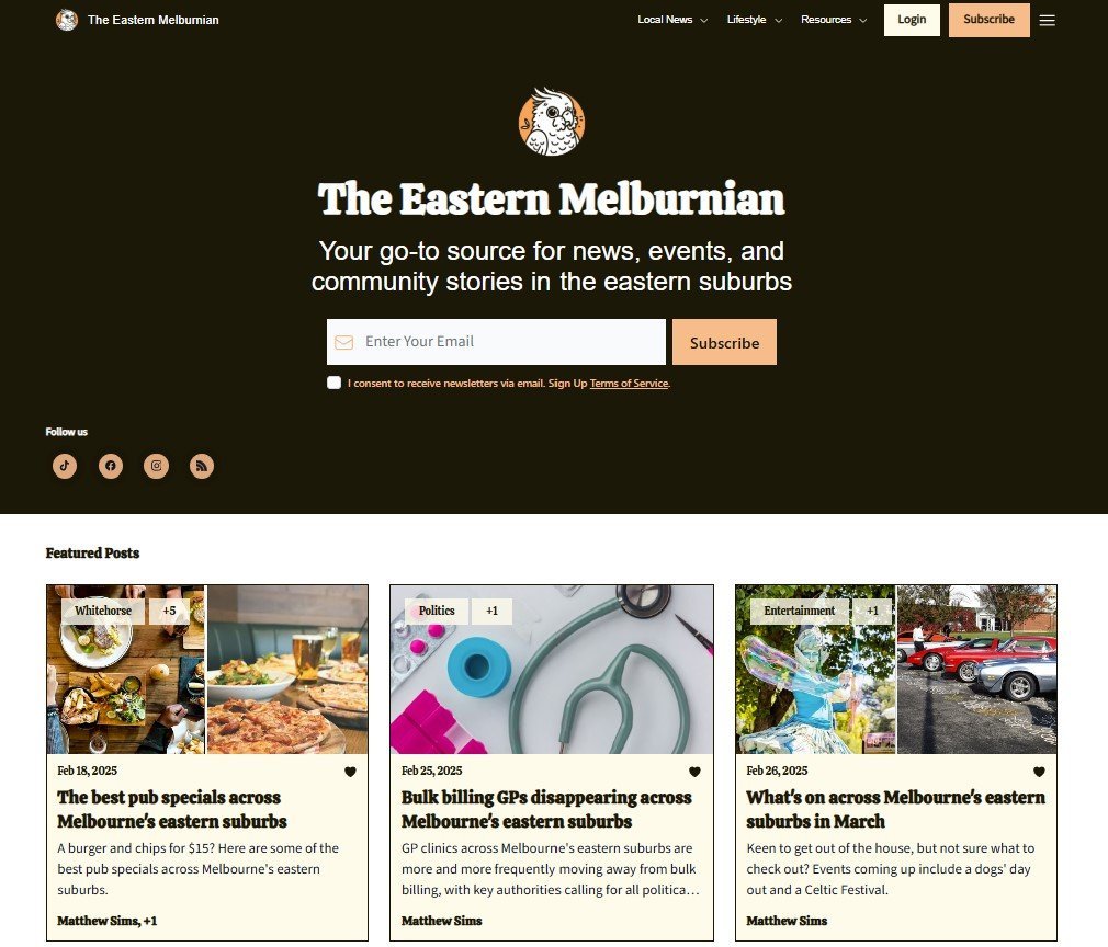 Screenshot of the Eastern Melburnian website
