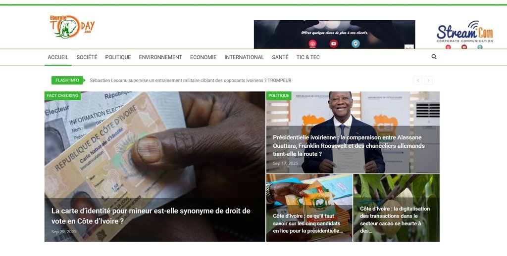 Screenshot of the Eburnie Today website