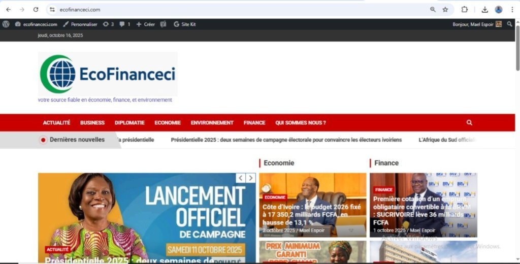 Screenshot of the Ecofinance ci website