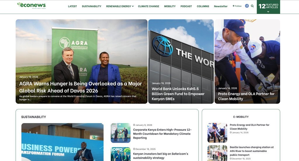 Screenshot of the EcoNews website