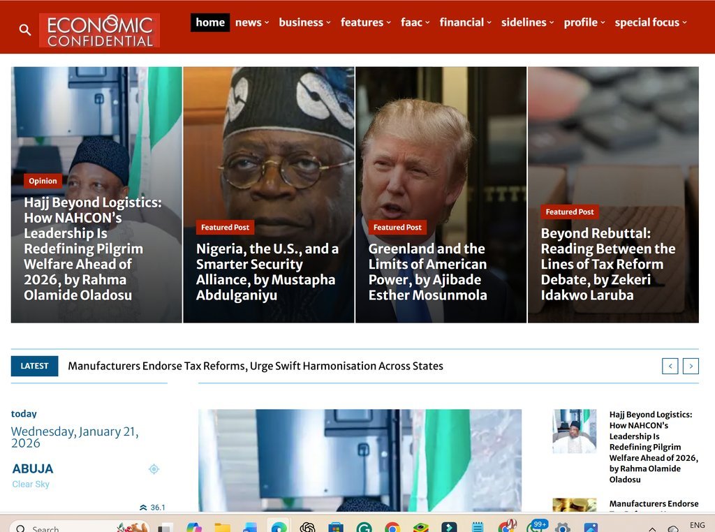 Screenshot of the Economic Confidential website