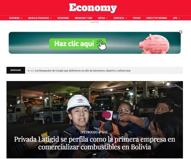 Screenshot of the Economy website