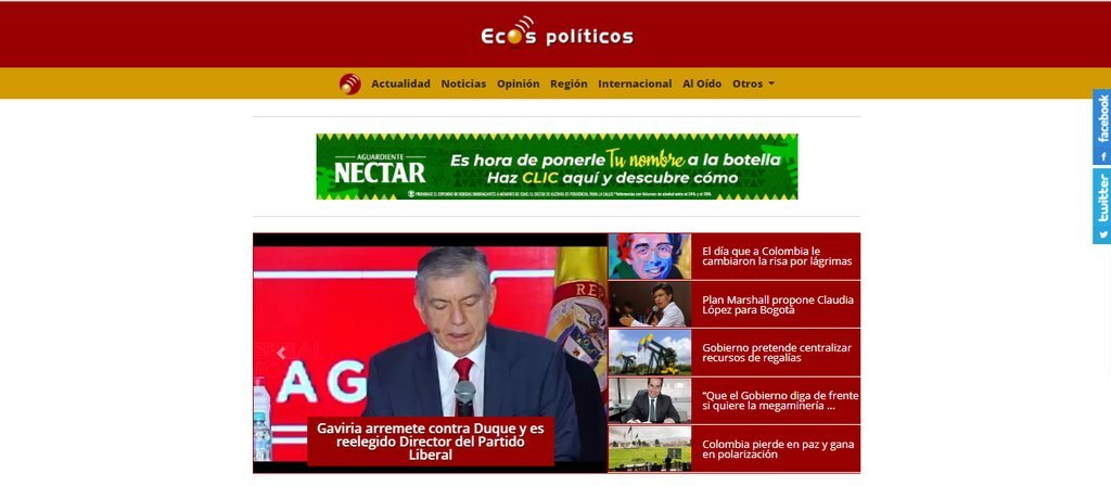 Screenshot of the Ecos Politicos website