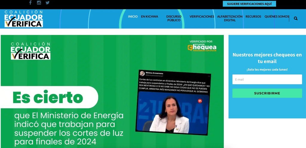 Screenshot of the Ecuador Verifica website