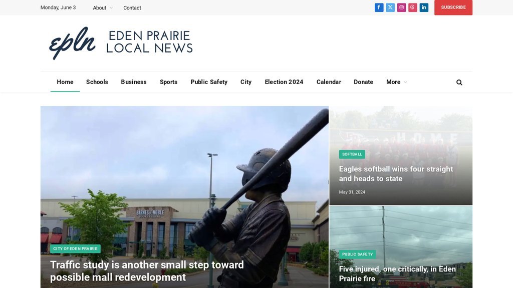 Screenshot of the Eden Prairie Local News, Inc. website