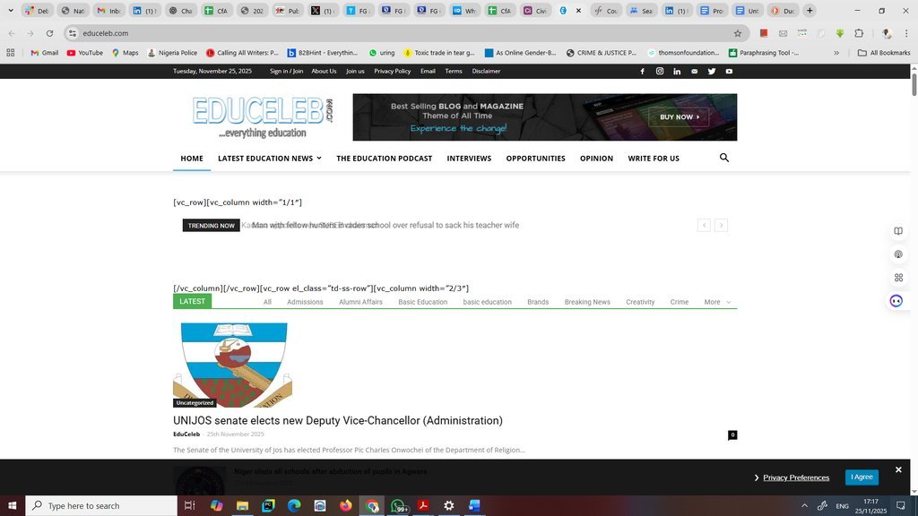 Screenshot of the Educeleb website